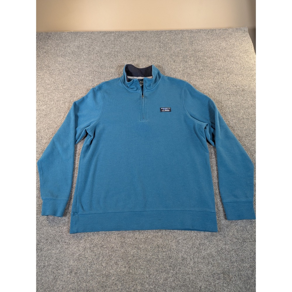 LL Bean Mens Quarter Zip Pullover Blue Traditional Fit Cotton Blend M REG #2424